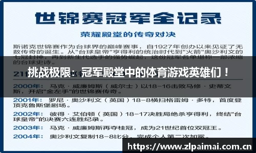 挑战极限：冠军殿堂中的体育游戏英雄们 !